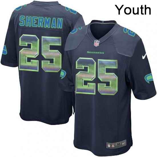 Youth Nike Seattle Seahawks 25 Richard Sherman Limited Navy Blue Strobe NFL Jersey